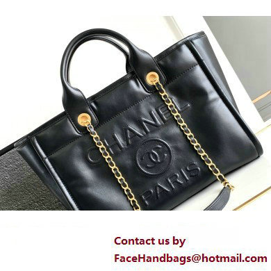 Chanel Calfskin & Gold-Tone Metal Small Shopping Tote Bag AS3257 Black 2024